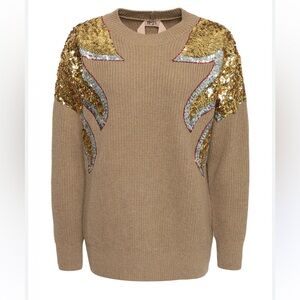 N21 beige wool sweater with sequin embroidery